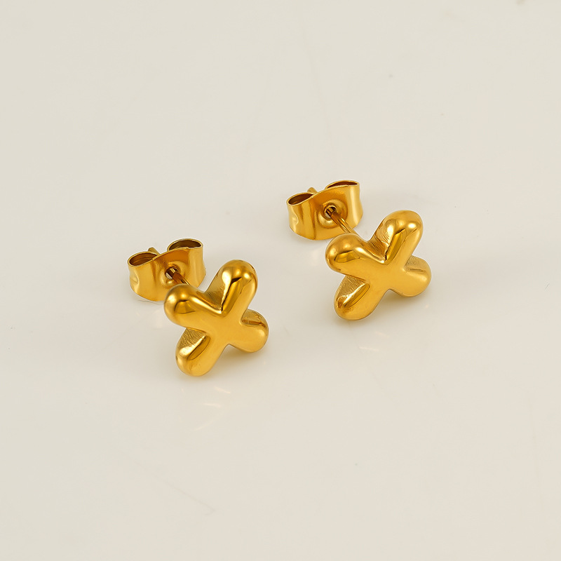 Gold color / 1 Pair Simple Series Elegant Letter X Titanium Steel  Gold Color Women's Stud Earrings Picture24